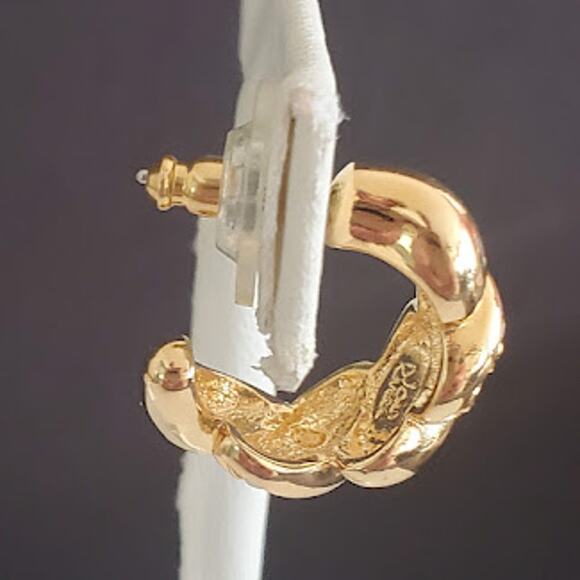 Joan Rivers Classic Collection Gold Tone Half Hoop Earrings with Crystals - Picture 7 of 8